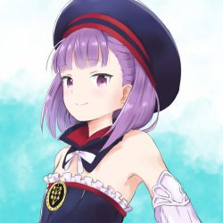 Rule 34 | 1girl, absurdres, bare shoulders, detached collar, detached sleeves, fate/grand order, fate (series), flat chest, hat, helena blavatsky (fate), highres, laika (sputnik2nd), looking at viewer, purple eyes, purple hair, short hair, sketch, smile, solo, strapless, sefirot