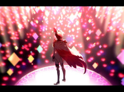 Rule 34 | 1girl, audience, backlighting, boots, cape, epaulettes, facing away, from above, from behind, full body, high heel boots, high heels, highres, idol, jacket, ko (kochan pr), letterboxed, long sleeves, pants, pretty series, red hair, short hair, solo, spotlight, stage, standing, sumeragi amane (pretty series), sumeragi amane (pretty series) (primagista), waccha primagi!, white footwear, white jacket, white pants