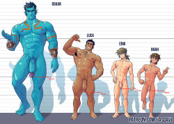 Rule 34 | 4boys, abs, arm up, bara, black eyes, black hair, blue oni, blue skin, brown eyes, brown hair, chest hair, colored skin, dark-skinned male, dark skin, erik (jasdavi), facial hair, flaccid, full body, giant, giant male, hairy, height difference, horns, jasdavi, large pectorals, large penis, luca (jasdavi), male focus, multiple boys, muscular, navel, navel hair, nipples, noah (jasdavi), nude, oni, oni horns, original, oskar (jasdavi), pectorals, penis, pointing, pointing at self, pointy ears, red eyes, short hair, sideburns, size difference, stubble, thick thighs, thighs, uncensored, underwear, veins, veiny penis