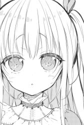 Rule 34 | 1girl, :o, bad id, bad pixiv id, blush, chestnut mouth, choker, close-up, copyright request, greyscale, hair ribbon, monochrome, open mouth, original, parted lips, ribbon, sakiyo cake, simple background, sketch, solo, white background