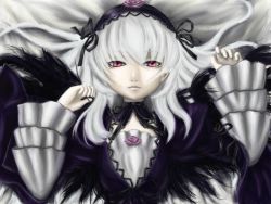 Rule 34 | 00s, dress, frills, hairband, highres, long hair, neoste, pink eyes, rozen maiden, silver hair, solo, suigintou, wings