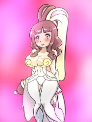 Rule 34 | 1girl, breasts, brown hair, cleavage, digimon, digimon ghost game, female focus, large breasts, long hair, pink eyes, revealing clothes, solo, tsukiyono ruli