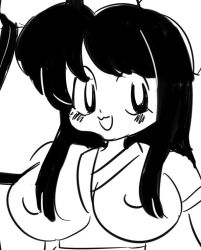 Rule 34 | 1girl, ainu clothes, black hair, breasts, covered erect nipples, hair ribbon, huge breasts, long hair, looking at viewer, monochrome, nakoruru, open mouth, ribbon, samurai spirits, sketch, smile, snk, the king of fighters, wikipetan