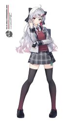 Rule 34 | 1girl, ahoge, bag, black bag, black footwear, black gloves, black skirt, black thighhighs, closed mouth, collared shirt, full body, gloves, grey eyes, grey hair, grey jacket, hair ornament, hand up, heterochromia, highres, ishigami nozomi, jacket, jewelry, loafers, long hair, long sleeves, looking at viewer, multicolored hair, multiple rings, myske (myst34415756), necktie, nijisanji, open clothes, open jacket, pink hair, red eyes, red nails, ring, school bag, school uniform, shirt, shoes, simple background, single glove, skirt, smile, solo, standing, striped clothes, striped necktie, striped skirt, thighhighs, virtual youtuber, white background, white shirt, zettai ryouiki