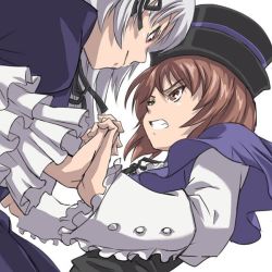 Rule 34 | 00s, angry, artist request, brown hair, frills, hat, heterochromia, long hair, ribbon, rozen maiden, short hair, source request, souseiseki, suigintou