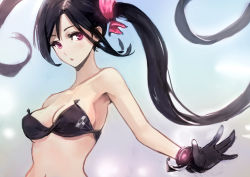 Rule 34 | 1girl, absurdres, bikini, black hair, breasts, chestnut mouth, cleavage, eyelashes, gloves, highres, long hair, okuto, original, red eyes, solo, swimsuit, twintails