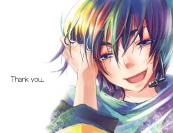 Rule 34 | 1boy, half-closed eyes, hand in own hair, kaito (vocaloid), male focus, microphone, portrait, solo, tagme, thank you, vocaloid, white background