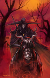 Rule 34 | cape, cross, d (vampire hunter d), hat, horns, horse, long hair, male focus, red eyes, vampire, vampire hunter d