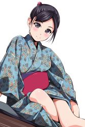 Rule 34 | 1girl, black hair, highres, japanese clothes, kimono, looking at viewer, matsunaga kouyou, original, short hair, simple background, solo, white background