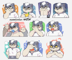 Rule 34 | &gt; &lt;, &gt; o, 3boys, :3, ajin (hirainaoto1), animal ears, bara, beenic, bite mark, black-framed eyewear, blush, breath, chibi, collage, commission, crying, dog boy, dog ears, drooling, expressions, facepalm, feeding, fist in hand, food, furry, furry male, glasses, grey fur, grey shorts, hand on own face, holding another&#039;s wrist, ice cream, male focus, mohawk, multiple boys, muscular, muscular male, one eye closed, original, own hands together, palms together, pectorals, sexually suggestive, shirt, short hair, shorts, sideburns, sparkling eyes, sweatdrop, tears, trembling, white shirt