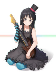 Rule 34 | 1girl, absurdres, akiyama mio, bass guitar, black dress, black eyes, black hair, black pantyhose, blue pantyhose, blunt bangs, commentary, don&#039;t say &quot;lazy&quot;, dress, english commentary, full body, hat, highres, hime cut, holding, holding instrument, instrument, k-on!, long hair, looking at viewer, mini hat, mini top hat, pantyhose, sidelocks, sitting, smile, solo, top hat, yidie