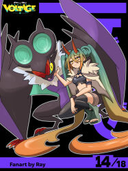 Rule 34 | 1girl, absurdly long hair, absurdres, creatures (company), game freak, gen 6 pokemon, hatsune miku, highres, horns, long hair, multicolored hair, nintendo, noivern, pokemon, project voltage, rhymewithray, twintails, two-tone hair, very long hair, vocaloid, yellow eyes