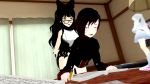 Rule 34 | 3d, 3girls, animated, bedroom, bent over, blake belladonna, blush, book, bottomless, clothed sex, doggystyle, figure, futa with female, futanari, highres, homework, indoors, looping animation, mikumikudance (medium), multiple girls, nail polish, no panties, ruby rose, rwby, sex, sex from behind, straddling, uncensored, video, weiss schnee, writing