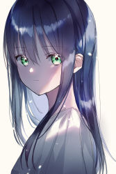 Rule 34 | 1girl, absurdres, blue hair, closed mouth, green eyes, hair between eyes, highres, long hair, looking at viewer, nolma7, original, shirt, simple background, sketch, solo, straight hair, upper body, white background, white shirt