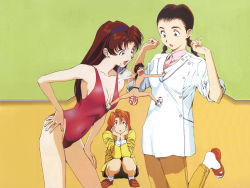 Rule 34 | 1990s (style), 1boy, 3girls, afterimage, ass, blush, braid, breasts, brown eyes, brown hair, censored, cleavage, clothed female nude male, clothes pull, dimples of venus, fanny pack, flip-flops, golden boy, hand on own hip, highres, hip focus, kanzaki yuka, katsuda naoko, kawamoto toshihiro, leaning forward, leg lift, loafers, long hair, looking at another, looking back, medium breasts, mini person, miniboy, motion blur, multiple girls, noriko (golden boy), novelty censor, nude, official art, official wallpaper, one-piece swimsuit, one-piece swimsuit pull, ooe kintarou, open mouth, orange eyes, orange hair, panties, pantyshot, ponytail, red one-piece swimsuit, retro artstyle, sandals, scared, shoes, short hair, skirt, sleeves rolled up, socks, squatting, standing, standing on one leg, surprised, sweat, nervous sweating, swimsuit, translation request, twin braids, underwear, upskirt, wallpaper, white legwear