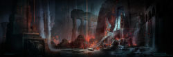 Rule 34 | ancient ruins, cave, concept art, godzilla: king of the monsters, godzilla (series), hieroglyphs, lava waterfall, legendary pictures, lava, monsterverse, mural, nature, official art, ruins, scott chambliss, statue, steam, temple, toho, underwater cave, water