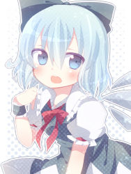 Rule 34 | 1girl, abandon ranka, bad id, bad pixiv id, blue eyes, blue hair, blush, bow, cirno, hair bow, ice, ice wings, matching hair/eyes, open mouth, puffy sleeves, short hair, short sleeves, solo, touhou, wings, wrist cuffs