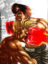 Rule 34 | 2boys, abs, battle, blood, boxing, boxing gloves, bryan hawk, face punch, glowing, glowing eyes, hajime no ippo, in the face, multiple boys, muscular, punching, shorts, takamura mamoru
