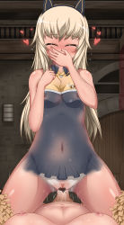 Rule 34 | 1futa, 1girl, absurdres, animal ears, bed, blonde hair, blush, bodypaint, breasts, censored, cheerleader, closed eyes, covering own mouth, cowgirl position, cum, futa with female, futanari, girl on top, heart, heart censor, helma lennartz, highres, long hair, lying, medium breasts, monizumi ishikawa, navel, nipples, nude, on back, open mouth, penis, pointless censoring, pom pom (cheerleading), pov, pussy, pussy juice, saliva, sex, solo focus, straddling, strike witches, strike witches: suomus misfits squadron, sweat, trembling, vaginal, wince, world witches series