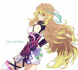 Rule 34 | 1girl, ahoge, belt, blonde hair, blue hair, boots, copyright name, enomoto (luck-by-luck), gloves, gradient hair, long hair, milla maxwell, multicolored hair, red eyes, skirt, smile, solo, streaked hair, tales of (series), tales of xillia, thighhighs, white thighhighs