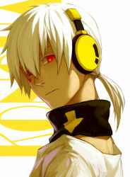 Rule 34 | 1boy, character name, choker, facial mark, headphones, kagerou project, konoha (kagerou project), looking at viewer, lowrain, male focus, ponytail, red eyes, short hair, solo, white hair