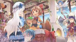 Rule 34 | + +, 10s, 2boys, 5girls, :d, ^ ^, blue eyes, blue hair, bow, brown eyes, brown hair, closed eyes, copyright request, detached sleeves, eleanor (merc storia), father and daughter, flower, flying, fred04142, hair bow, hair flower, hair ornament, hair ribbon, hero (merc storia), highres, long hair, merc (merc storia), merc storia, mini person, minigirl, mittens, mother and daughter, multiple boys, multiple girls, open mouth, ponytail, red eyes, ribbon, short hair, sietto, smile, sparkle, unconscious, white hair, white wings, wings