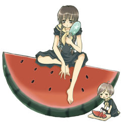Rule 34 | 00s, barefoot, food, fruit, hasekura rei, maria-sama ga miteru, mekimeki, shimazu yoshino, watermelon
