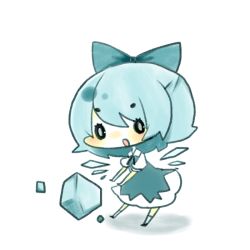 Rule 34 | 1girl, blue eyes, blue hair, bow, cirno, hair bow, ice, ice wings, mike (mikeneko), open mouth, ribbon, short hair, touhou, wings