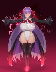 Rule 34 | 1girl, absurdres, aster crowley, bb (fate), bb (fate/extra), black coat, blush, breasts, coat, fate/extra, fate/extra ccc, fate (series), full body, gloves, glowing, glowing eyes, grin, hair ribbon, highleg, highleg leotard, highres, large breasts, leotard, long hair, long sleeves, looking at viewer, neck ribbon, open clothes, open coat, partially visible vulva, popped collar, purple eyes, purple hair, red ribbon, ribbon, smile, very long hair, white gloves, white leotard, wide hips, wide sleeves