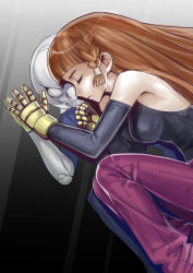 Rule 34 | 2girls, alternate hair color, bad id, bad pixiv id, bare shoulders, braid, breasts, brown hair, candy diamond, closed eyes, detached sleeves, different reflection, highres, kula diamond, multiple girls, palms together, reflection, robot, side braid, small breasts, the king of fighters, yiran kong xian