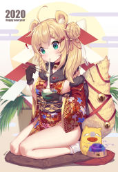 Rule 34 | !, 1girl, 2020, absurdres, akai haato, animal ears, arrow (projectile), artist name, bad food, bell, black gloves, blonde hair, blue eyes, blush, breasts, censored, chopsticks, commentary request, detached sleeves, eating, food, fur, gloves, green eyes, hair ornament, hairclip, happy new year, heart, highres, holding, holding chopsticks, hololive, japanese clothes, kimono, kneeling, large breasts, long hair, mosaic censoring, neps-l, new year, pig, red kimono, ribbon, solo, tail, virtual youtuber