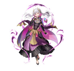 Rule 34 | 1girl, absurdres, alternate eye color, aura, breasts, cleavage, covered navel, dark aura, female focus, fire emblem, fire emblem awakening, fire emblem cipher, fire emblem heroes, grima (fire emblem), handprint, highres, long hair, medium breasts, navel, nintendo, official alternate costume, official art, okuma mai, parted bangs, red eyes, robin (female) (fire emblem), robin (fire emblem), see-through, see-through cleavage, short twintails, smile, solo, twintails, white hair