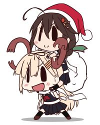Rule 34 | &gt;:), &gt;:d, 10s, 2girls, :d, ahoge, antlers, blonde hair, brown hair, carrying, christmas, fingerless gloves, gloves, hair flaps, hair ornament, hair ribbon, hairclip, hat, horns, kantai collection, kneehighs, kouchan, long hair, multiple girls, open mouth, person on back, reindeer antlers, remodel (kantai collection), ribbon, sack, santa hat, scarf, school uniform, serafuku, shigure (kancolle), shoes, shoulder carry, smile, socks, v-shaped eyebrows, white scarf, yuudachi (kancolle), | |