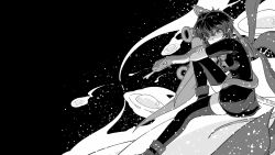 Rule 34 | 1girl, crossed arms, dress, greyscale, highres, houjuu nue, looking at viewer, monochrome, short dress, sitting, snake, solo, space, sunatoshi, thighhighs, tongue, touhou, ufo, wings, zettai ryouiki