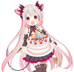 Rule 34 | 1girl, nanashi inc., :d, artist request, bare shoulders, birthday cake, black shirt, black skirt, black sleeves, blush, brown thighhighs, cake, candle, collared shirt, commentary request, cone hair bun, detached sleeves, dress, fire, food, frilled skirt, frills, grey hair, hair bun, hair ornament, honey strap, long hair, long sleeves, looking at viewer, multicolored hair, necktie, open mouth, outstretched arms, pleated dress, pleated skirt, red eyes, red hair, red necktie, shirt, simple background, skirt, sleeveless, sleeveless shirt, smile, solo, streaked hair, suou patra, thighhighs, transparent background, two side up, very long hair, virtual youtuber, white background