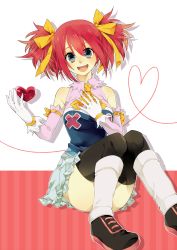 Rule 34 | 1girl, bare shoulders, breasts, detached sleeves, fairy tail, gloves, heart, pink hair, ribbon, sheria blendy, shoes, skirt, smile, thighhighs, twintails, yuita ro
