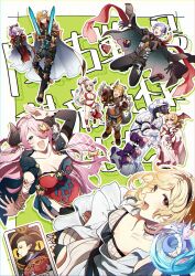 Rule 34 | 4boys, 6+girls, aliza (granblue fantasy), aliza (summer) (granblue fantasy), animal ears, animal hands, bat wings, belt, bikini, black gloves, black pants, black shirt, blonde hair, boots, box, braid, breasts, choker, cleavage, clenched hand, clenched teeth, cloak, closed eyes, coat, coat on shoulders, crossed bandaids, detached sleeves, djeeta (granblue fantasy), dog ears, dragon, dress, floating, gift, gift box, gloves, granblue fantasy, grey hair, grimnir, hair ornament, hair over one eye, hairband, head wings, heart-shaped box, highres, holding, holding sword, holding weapon, hood, hooded cloak, hooded robe, horns, jacket, japanese clothes, judgement (tarot), katzelia, kimono, large breasts, lich (granblue fantasy), lich (halloween) (granblue fantasy), long hair, manadiver (granblue fantasy), multiple boys, multiple girls, multiple views, narmaya (granblue fantasy), niyon (granblue fantasy), open clothes, open jacket, open mouth, outstretched arms, pakkuncho, pants, paw gloves, paws, pink hair, pink kimono, pointy ears, post guild war celebration, purple hair, red bikini, red dress, robe, salute, sandals, seofon (granblue fantasy), shirt, short hair, small breasts, smile, spread arms, squatting, strapless, strapless dress, swimsuit, sword, tail, tarot (card), teeth, thighhighs, torn clothes, torn shirt, vampy, vane (granblue fantasy), vane (halloween) (granblue fantasy), very long hair, vest, weapon, white gloves, white robe, wings, x hair ornament, yukata