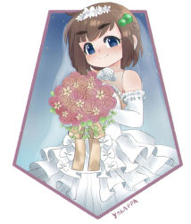 Rule 34 | 1girl, arms up, artist name, blue background, blue eyes, blush, body freckles, bouquet, bow, bridal veil, brown hair, child, dress, ears, eyelashes, female focus, flower, framed, framed image, freckles, green hair ornament, holding, holding bouquet, indie virtual youtuber, lily hopkins, looking at viewer, messy hair, outline, pink frame, pink outline, red flower, red rose, rose, ruffled dress, signature, sky, solo, standing, star (sky), star (symbol), starry background, starry sky, veil, virtual youtuber, wedding, wedding dress, wedding headdress, wedding photo, white background, white bow, white dress, white flower, white rose, white veil, yokappa (jokappa)