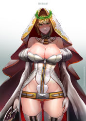 Rule 34 | 10s, 1girl, badcompzero, blonde hair, breasts, bridal veil, cleavage, detached sleeves, fate/extra, fate/grand order, fate (series), gluteal fold, large breasts, leotard, looking at viewer, nero claudius (bride) (fate), nero claudius (fate), nero claudius (fate), solo, strapless, strapless leotard, thigh gap, thighhighs, veil, zipper