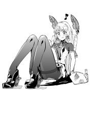 Rule 34 | 10s, 1girl, :t, absurdres, book, bottle, greyscale, highres, kantai collection, knees up, monochrome, murakumo (kancolle), murakumo kai ni (kancolle), musical note, necktie, open book, panties, panties under pantyhose, pantyhose, quaver, sidelocks, simple background, sitting, solo, thighband pantyhose, underwear, yoshika fuumi