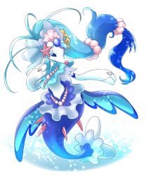 Rule 34 | blue eyes, blue hair, cosplay, creatures (company), cure mermaid, cure mermaid (cosplay), fins, fish tail, game freak, gen 7 pokemon, go! princess precure, jewelry, long hair, matching hair/eyes, necklace, nintendo, no humans, pokemon, pokemon (creature), pokemon sm, precure, primarina, solo, tail, togeshiro azami