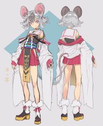Rule 34 | 1girl, 2020, animal ears, back, bell, black choker, chinese zodiac, choker, closed mouth, grey background, grey eyes, grey hair, highres, medium hair, mouse ears, mouse girl, mouse tail, multiple views, original, reiga (act000), simple background, sketch, smile, standing, tail, year of the rat