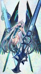 Rule 34 | dual wielding, melusine (fate), melusine (third ascension) (fate), fate/grand order, fate (series), full body, highres, holding, long hair, solo, sumisumisu81, very long hair, white hair, wings, yellow eyes