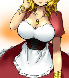 Rule 34 | 1girl, blonde hair, breasts, cleavage, fukumitsu (kirarirorustar), head out of frame, jewelry, large breasts, necklace, original, solo