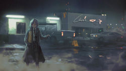 Rule 34 | 1girl, absurdres, aegisfate, car, cigarette, coat, highres, long hair, motor vehicle, necktie, pantyhose, skirt, smoking, solo, trench coat, white hair, yellow eyes