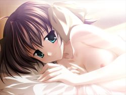 Rule 34 | 1girl, aftersex, bed, blush, breasts, ef (visual novel), game cg, nanao naru, nipples, nude, solo