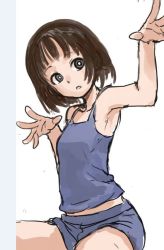 Rule 34 | 1girl, armpits, bright pupils, brown hair, open mouth, original, short hair, solo, white background, yamamoto souichirou