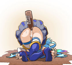Rule 34 | 1girl, alcohol, alcohol enema, anal, anal object insertion, anus, aqua (konosuba), ass, bare shoulders, bdsm, blue hair, blue shirt, blue thighhighs, bondage, bottle, bound, censored, convenient censoring, detached sleeves, female focus, from behind, hair rings, highres, hitotose rin, kono subarashii sekai ni shukufuku wo!, long hair, no panties, object insertion, red rope, rope, shirt, simple background, skirt, solo, suggestive fluid, thighhighs, top-down bottom-up, vomiting rainbows, white sleeves, white thighhighs, wrists to ankles