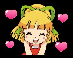 Rule 34 | animated, animated gif, artist request, blonde hair, capcom, closed eyes, dress, green eyes, happy, long hair, looking at viewer, lowres, mega man (classic), open mouth, ponytail, red dress, ribbon, roll (mega man), simple background, smile, transparent background