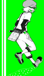 Rule 34 | 1boy, alternate costume, bag, color background, green background, hat, heart pirates, male focus, nozm, one piece, shachi (one piece), solo, sunglasses, walking